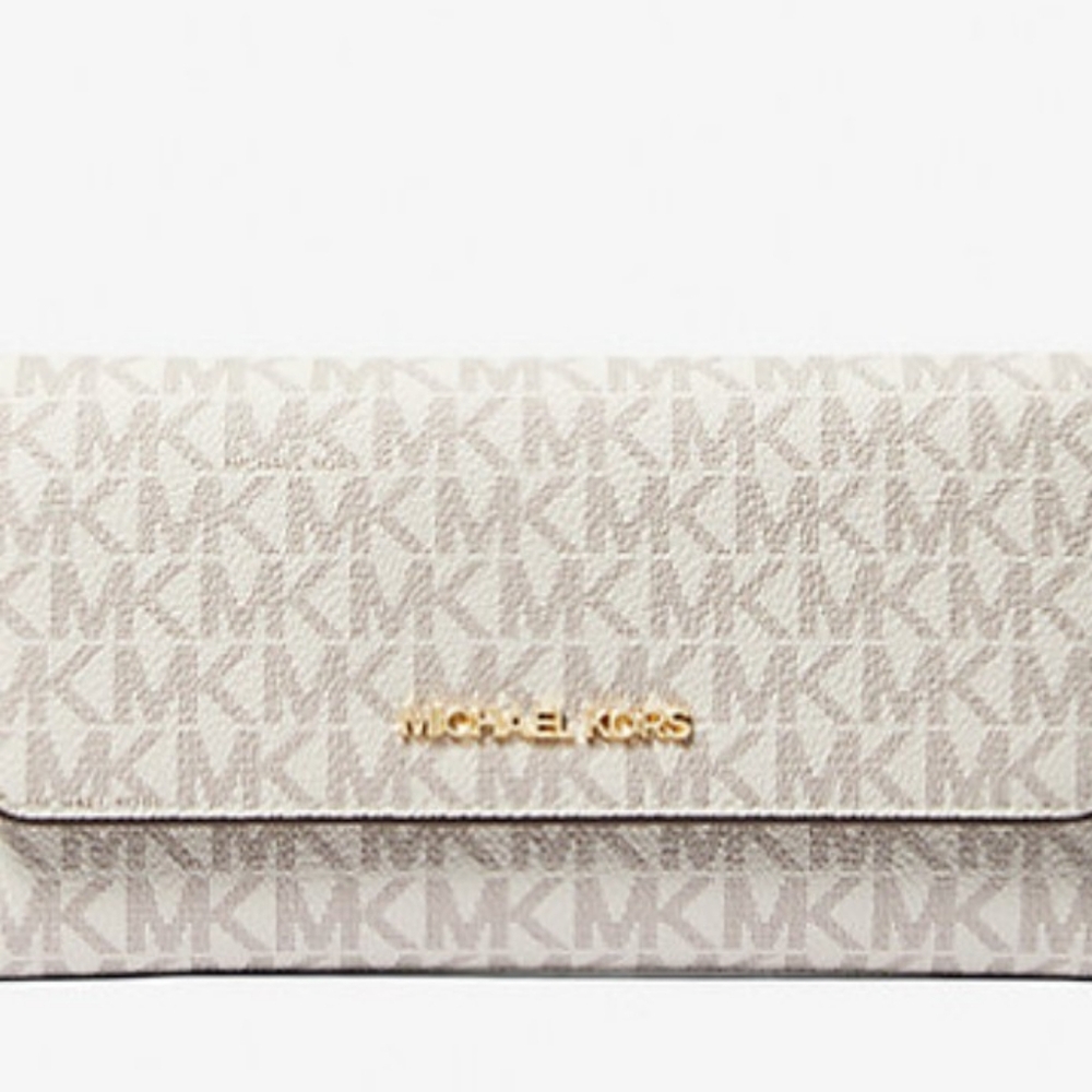 Michael Kors Jet Set Large Logo Trifold Wallet Vanilla